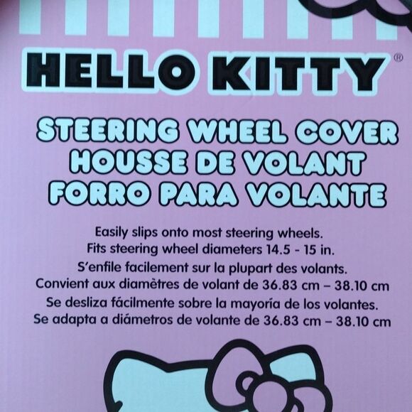 Hello Kitty Black Hot Pink Faux Leather Steering Wheel Cover NWT - Picture 3 of 10